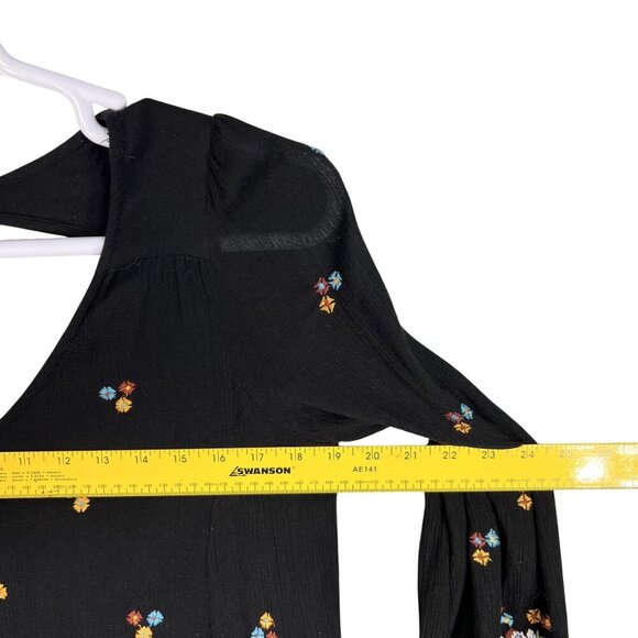 Free People Womens S Boho Floral Embroidered Oxford Black Mini Swing Dress - Picture 9 of 16